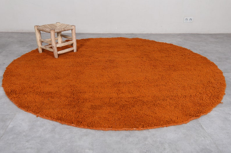 Moroccan orange round rug wool - Plain round rug - Moroccan round rug - Circle rug - Berber area rug - Handmade rug image 4