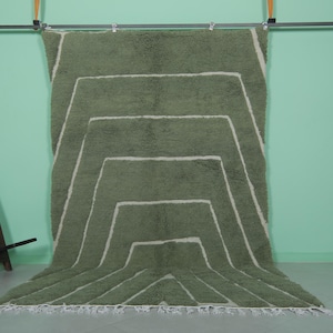 Sage green moroccan rug 6.1 x 10.2 feet Handmade geometric design with white accents - Beni ourain green rug - Tribal berber wool rug