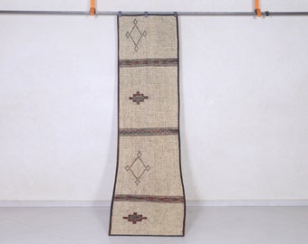 Runner Tuareg rug 2.4 X 9.7 Feet Stripe Mauritanian mat - Reed leather rug - Long vintage rug - Runner rug old - Reed rug - Nomad rug