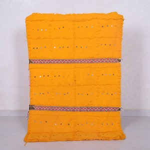 Moroccan yellow kilim 2.8 x 4.4 feet vintage yellow rug - handwoven rug - yellow kilim - wool yellow wall decor - vintage area rug