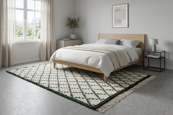 Beni ourain rug trellis - Solid rug - Berber rug  - Moroccan rug - Moroccan plain rug - Free shipping - Handmade rug - Beni ourain solid