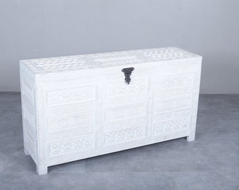 Handcrafted moroccan trunk white - custom moroccan chest - berber wooden - handmade chest - wooden trunk - wood chest - moroccan wood box