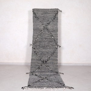 Moroccan Runner rug - Long Rug for Hallway or Entryway - Boho Black and White Wool Carpet with Geometric Berber Design - Moroccan rug kilim
