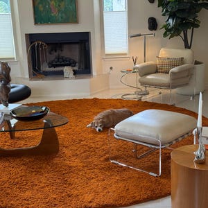 モロッコ風オレンジの円形ウールラグ - 無地の円形ラグ - モロッコ風円形ラグ - 円形ラグ - ベルベル風エリアラグ - ハンドメイドラグ