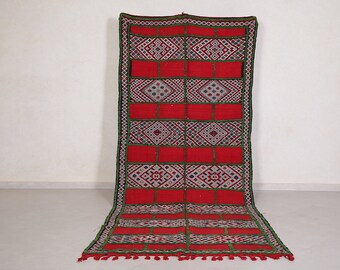 Handmade red kilim runner rug - Moroccan geometric handmade berber rug 4.6 x 10.6 ft - kilim area rug - Morocco berber rug - Vintage rug