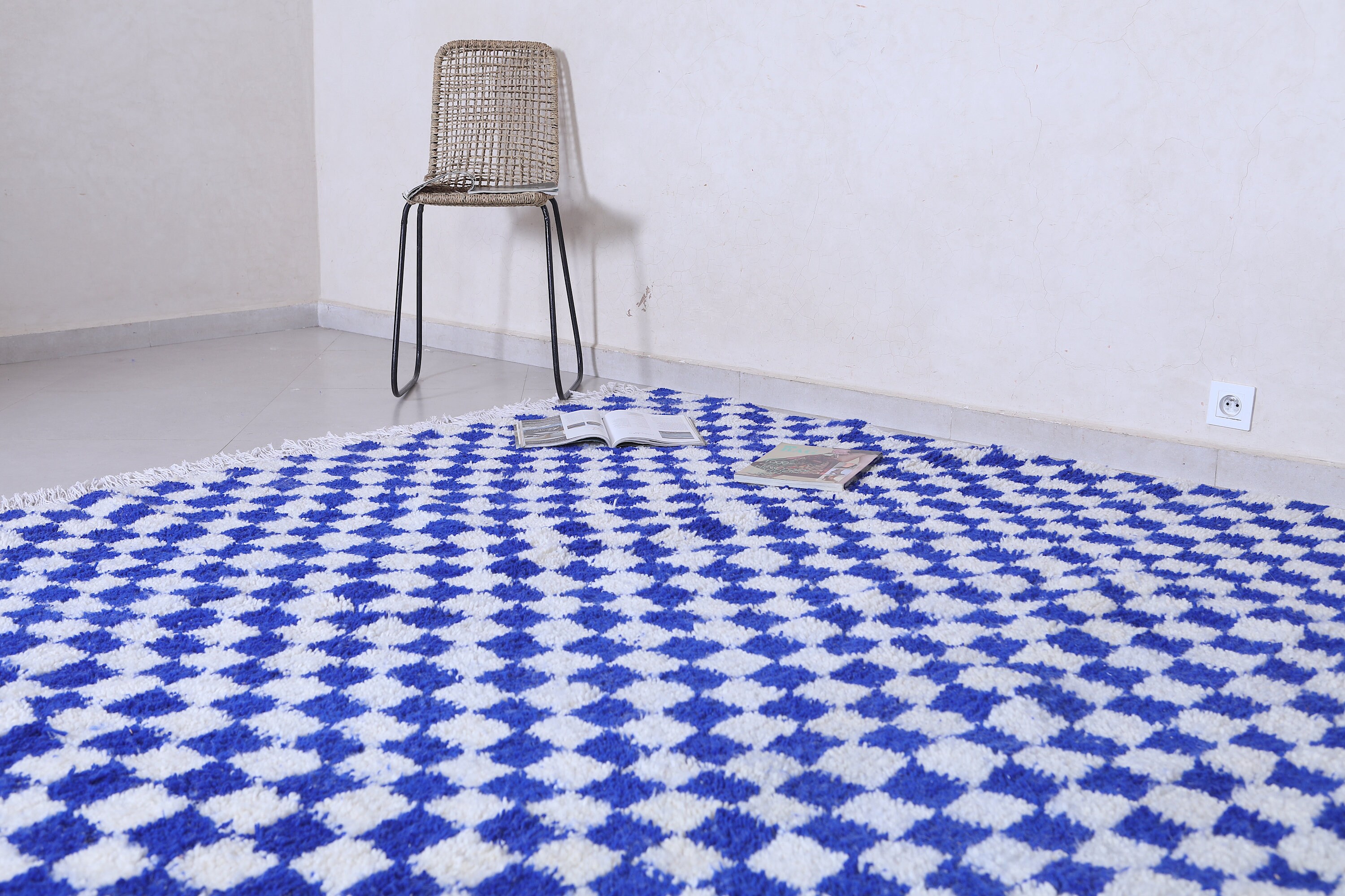 Blue Checked Rug Checkered Blue Rug - Moroccan Rug Checkered - Blue Checkered Rug ...