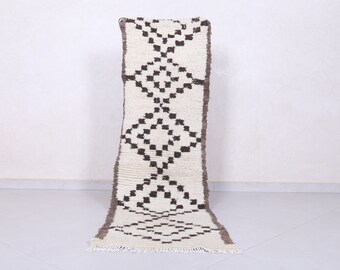 Ivory moroccan runner rug 1.9 x 6.3 ft – Beni ourain ivory and brown wool rug – Handmade Moroccan hallway rug – Diamond pattern runner