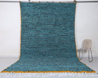 Moroccan rug turquoise blue - Striped rug - Mustard Yellow in border - Moroccan area rug - Handmade rug - Beni ourain rug hand knotted