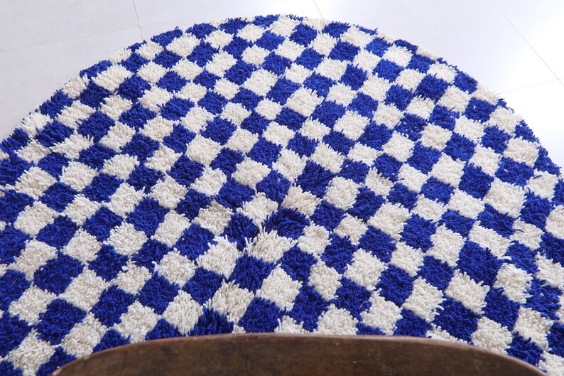 Blue Checked Rug Moroccan Round Rug - Blue Checkered Rug - Blue Round Rug - Blue Rug ...