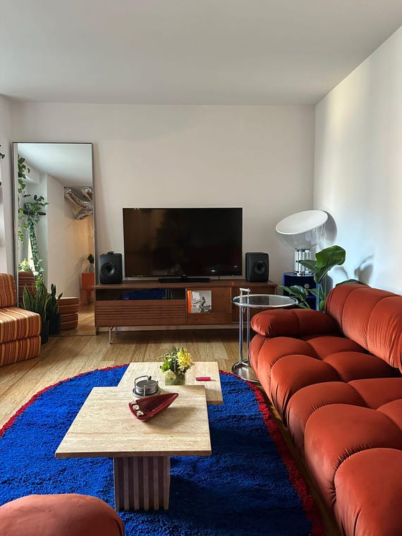 オーバルモロッコラグ - ブルーベルベルラグ - プレーンラグ - ウール