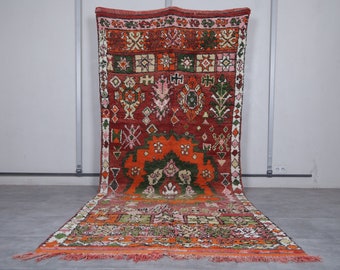 Vintage moroccan rug 5.4x13.8 feet - Long Berber runner rug - Red & orange wool rug with floral tribal symbols - Colorful handmade art rug
