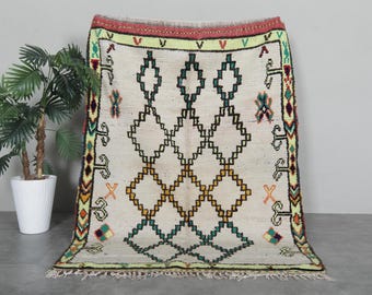 Handmade moroccan rug 4.1 x 5.8 feet Azilal rug style - Trellis Beni ourain rug - Vintage area rug - Morocco rug - moroccan berber rug