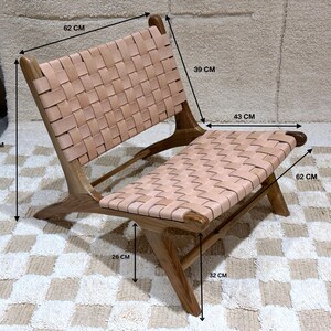 Moroccan chair armchair tan - leather and Original walnut wood chair - elegant set - relaxing read - handmade tan indoor Chair image 2