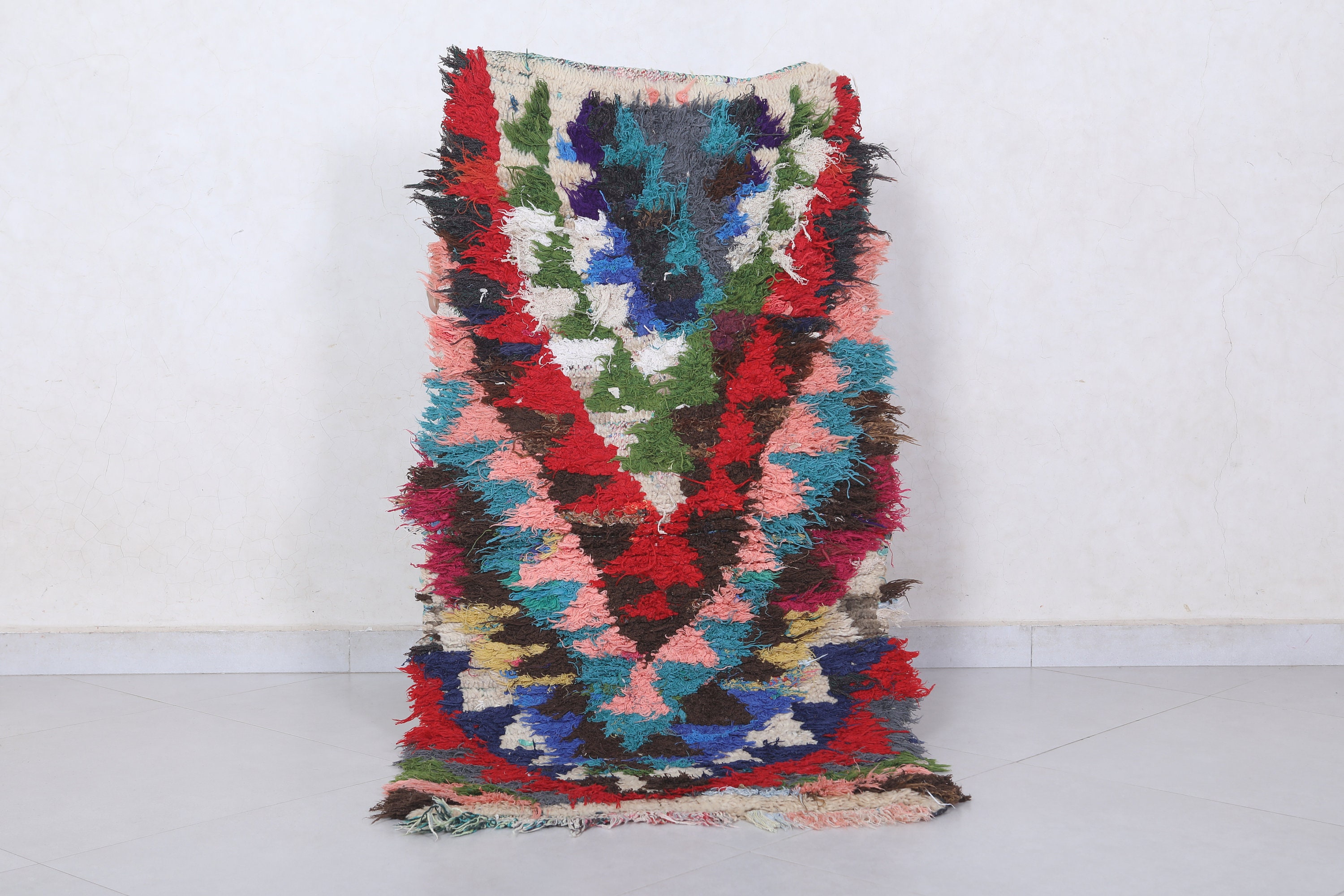 【希少・手織り】モロッコ製 ベルベルラグ／ハンドメイド・未使用 ヴィンテージ ランナーラグ 2.3 x 4.3 フィート ハンドメイド