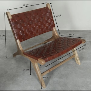 Handmade Brown Leather Moroccan Chair – Walnut Wood Lounge Armchair image 2