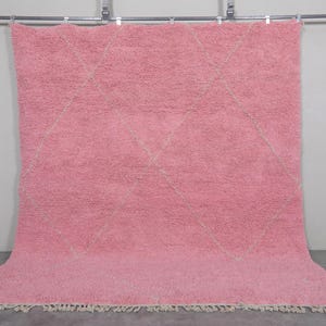 Moroccan rug pink trellis - Solid moroccan rug - Berber rug - Moroccan plain rug - Handmade rug - Beni ourain rug wool - Pink rug - Wool rug