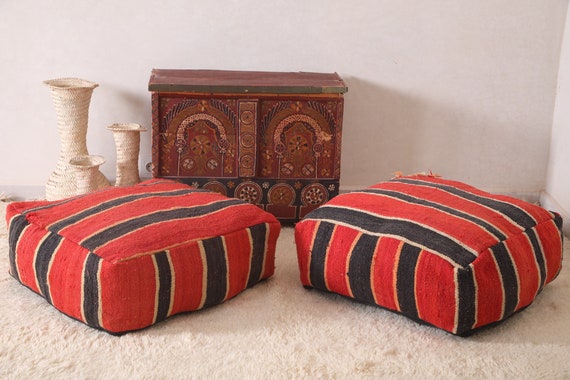 Moroccan Cushion Ottoman Pouf 24 X 24 INCHES Vintage Berber Pouf