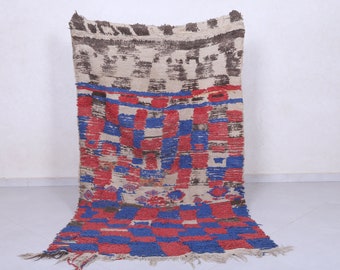 Vintage Moroccan rug 3.9 x 7.1 feet morocco rug - handmade rug - checkered rug - berber rug - moroccan area rug - wool rug - boho rug