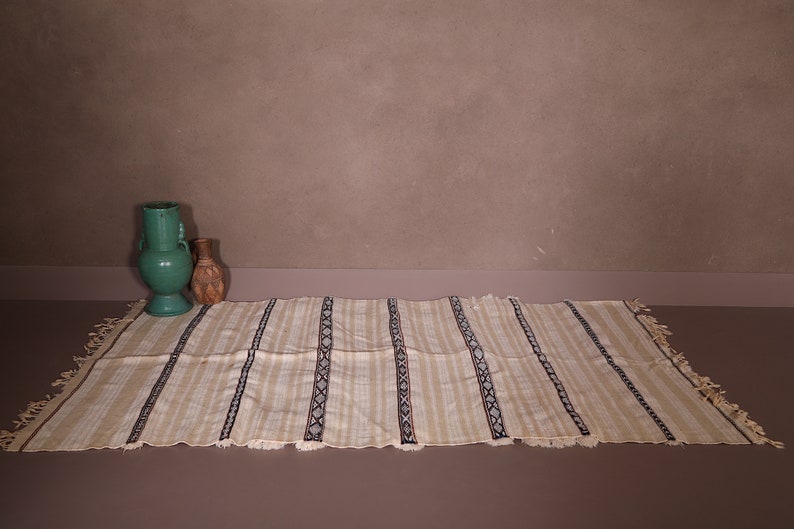hand knotted rug Wedding rug Handwoven blanket throw 3.6 FT X 6.3 FT Moroccan rug Rag rug Vintage berber rug