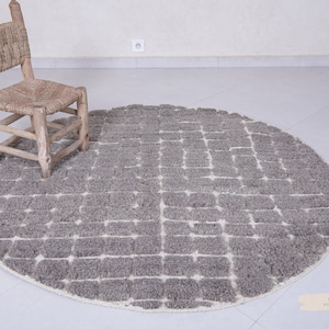 Moroccan Round rug - custom size rug - moroccan circle rug - round rug grid - gray rug - wool round rug - berber rug - berber rug round