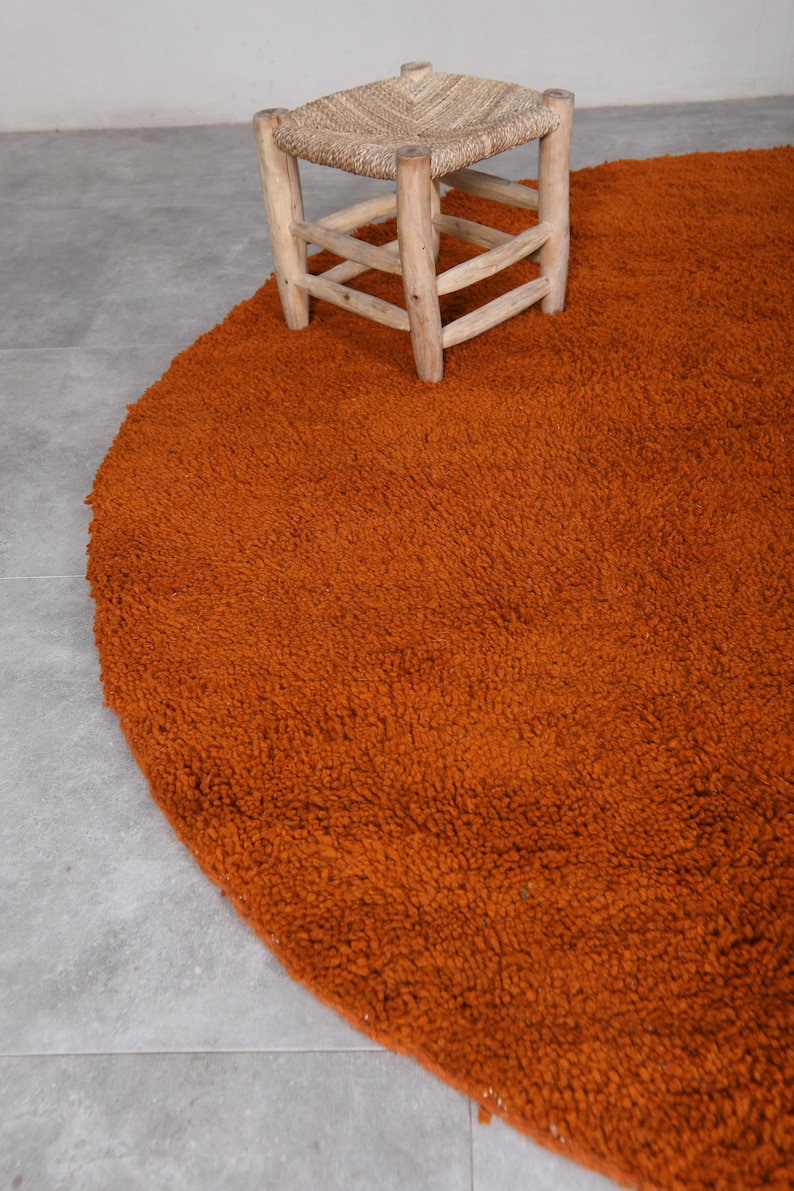 Moroccan orange round rug wool - Plain round rug - Moroccan round rug - Circle rug - Berber area rug - Handmade rug image 5
