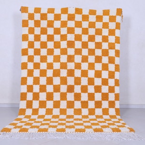 Moroccan Checkered rug 5.5 x 8.7 feet moroccan rug - yellow rug - moroccan berber rug - handmade berber rug - moroccan wool rug