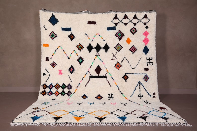 Moroccan rug hand knotted - Wool Berber rug - Beni ourain rug - Custom size rug - Handmade rug - Moroccan area rug - Colorful rug - All wool 