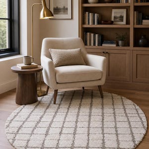 Moroccan Round rug - Custom size rug - moroccan circle rug - round rug grid - beige rug - wool round rug - berber rug - berber rug round image 3