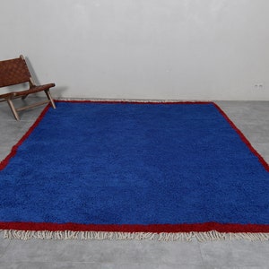 Moroccan rug blue Berber rug Custom Moroccan rug Beni ourain rug Handmade rug Plain Wool rug Solid blue rug custom made rugs image 2