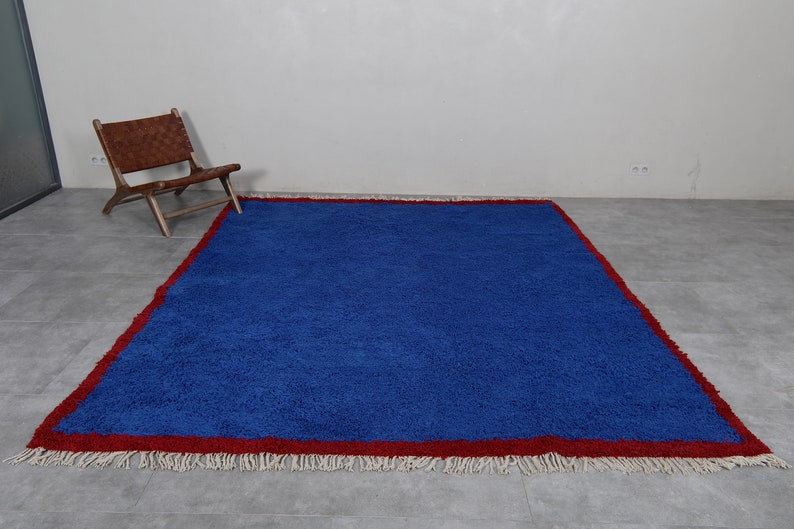 Moroccan rug blue Berber rug Custom Moroccan rug Beni ourain rug Handmade rug Plain Wool rug Solid blue rug custom made rugs image 2