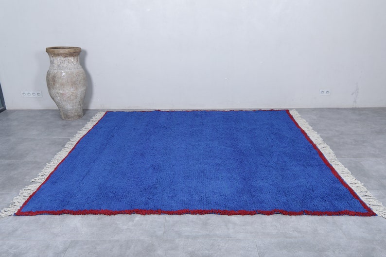 Moroccan rug blue Berber rug Custom Moroccan rug Beni ourain rug Handmade rug Plain Wool rug Solid blue rug custom made rugs image 2