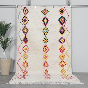 Colorful moroccan Azilal rug 5x8 ft – Handmade berber wool area rug – Tribal boho geometric berber floor rug - Colorful minimalist rug