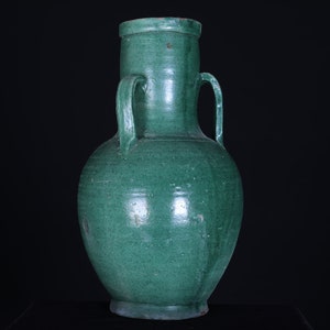 Antique clay water pot 9.8 inches w x 16.1 inches h - vintage moroccan pottery - decoration art - african pottery