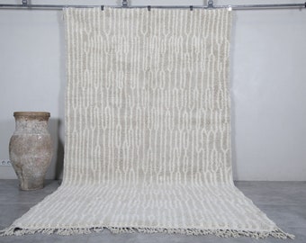 Handmade Moroccan Style Wool Rug with Geometric Pattern - Cream White Berber Shag Rug - Soft Neutral Decor Carpet - Living Room Rug