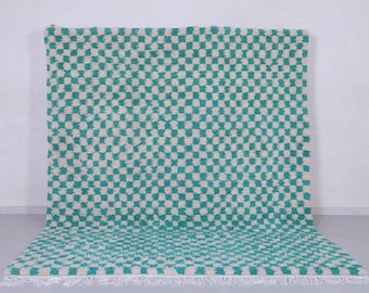 Green checkered rug - Green rug - custom moroccan rug - Custom rug - Handmade rug - Genuine lamb wool - Creamy rug - Checkered green rug