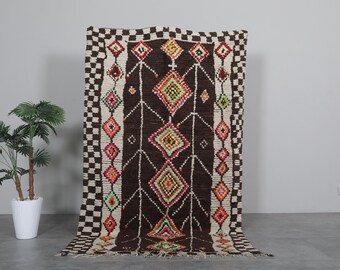 Moroccan rug 4.6 x 7.8 feet handmade rug - vintage moroccan rug - berber rug  - moroccan rug - azilal rug - brown rug - morocco rug