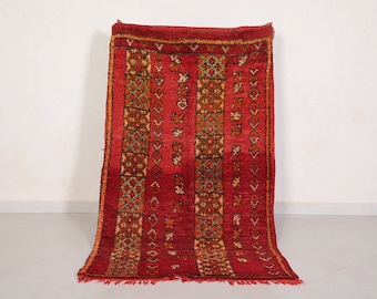 Vintage moroccan rug 3.2 x 6 feet - Handmade berber red wool runner - Red tribal hallway rug with textured stripes - boho berber rug