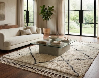 Beni ourain rug trellis - Cream moroccan rug - Handmade Custom size area rug - Minimalist moroccan rug -  berber area rug - wool rug