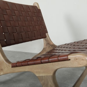 Handmade Brown Leather Moroccan Chair – Walnut Wood Lounge Armchair image 3