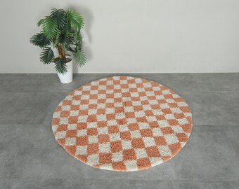 Handmade moroccan round rug 4.7 feet Checkered rug - Checkered area rug - Moroccan round rug - Rounded rug - Circle rug