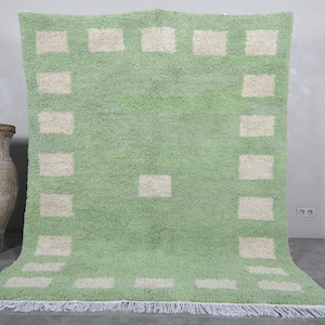Moroccan rug green 6 x 8 feet beni ourain rug - morocco rug - moroccan area rug - handmade berber rug - green rug - wool area rug