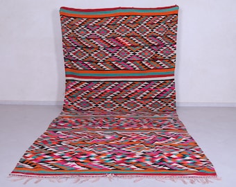 Tapete Kilim Marroquino 6,5 x 13,7 pés - Tapete Kilim Berbere Colorido - Kilim de trama plana feito à mão - Tapete Berbere Tribal Geométrico - Tapete Boho Brilhante