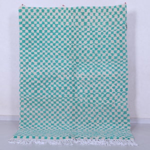Checkered Green rug 4.8 x 6.6 feet moroccan shag rug - handmade moroccan rug - moroccan checkered rug - berber rug - morocco rug
