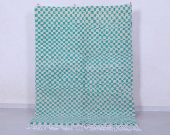 Checkered Green rug 4.8 x 6.6 feet moroccan shag rug - handmade moroccan rug - moroccan checkered rug - berber rug - morocco rug