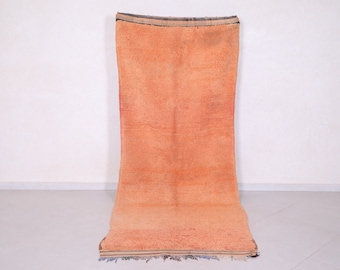 Orange moroccan rug 3.7 x 9.5 ft – Handmade orange wool runner – Minimalist solid runner – Boho hallway rug – Vintage berber runner