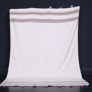 Neutral wool kilim flatweave rug 6 x 8.3 feet – Cream handmade kilim with warm taupe stripes – Minimalist cream area kilim rug