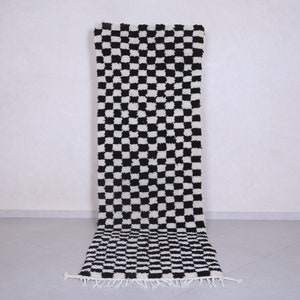 Moroccan rug runner - Checkered runner rug - Checkered rug - Moroccan checkered rug - Black and white berber rug - Hallway rug wool