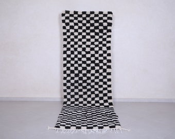 Moroccan rug Runner - Checkered runner rug - Checkered rug - Moroccan Checkered rug - black and white Berber rug - Hallway rug Wool