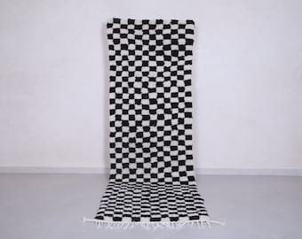 Teppichläufer - Schwarz-weißer Berberteppich - Berber Teppich Läufer - Schwarz-weiß karierter Teppich Läufer - Marokkanischer Berberteppich
