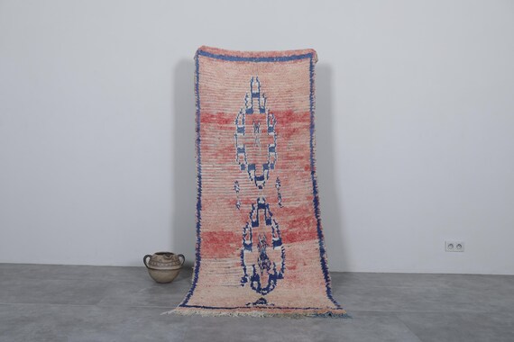Vintage Moroccan rug 3 x 7.5 feet runner rug - handmade rug - moroccan shag rug - pink moroccan rug - hallway rug - runner rug - wool rug